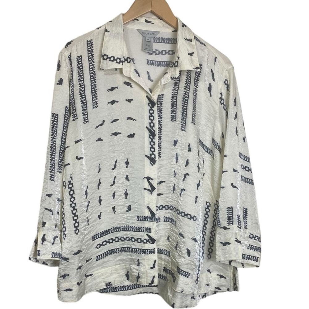 Multiples Women's Novelty Print Collared Button-Front Shimmer Shirt Sz XL Petite - Picture 9 of 9